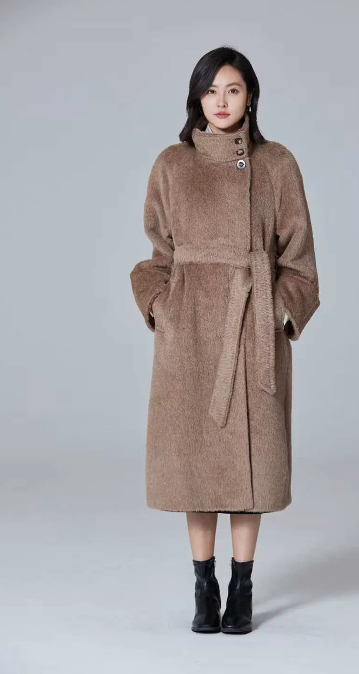 Stand-collar Belted Coat